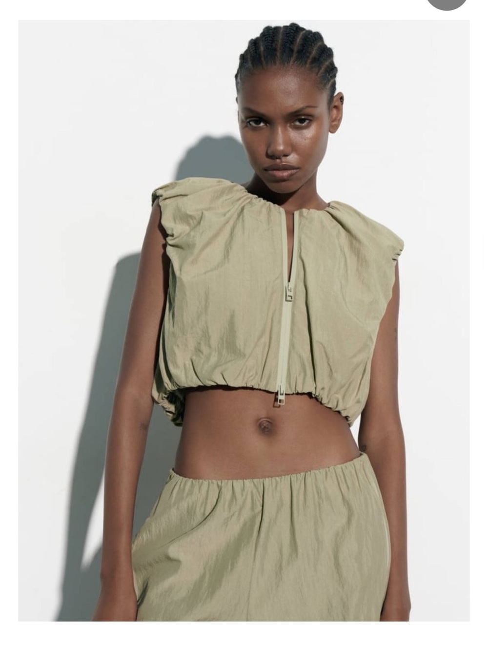 Zara Set Side Zip Wide Leg Pant and Zip Sleeveless Crop Vest Size Large in Olive